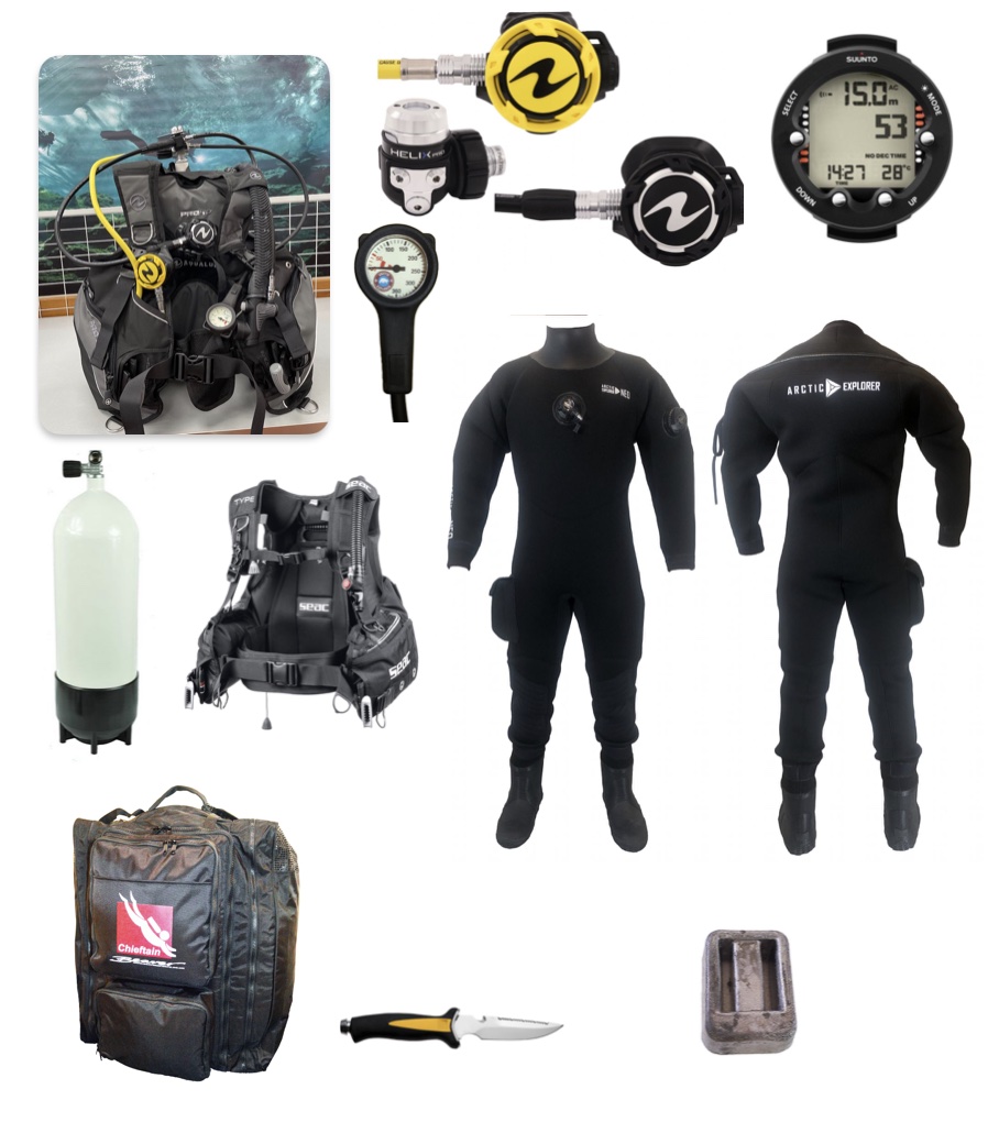Pakketilbud dykkerutstyr, med tørrdrakt